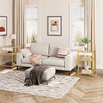 HOOBRO End Tables Set of 2 with Charging Station, Side Tables with USB Ports & Power Outlets, 3-Tier...