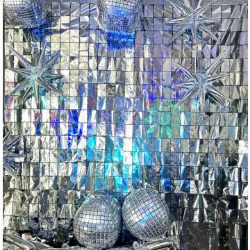 Silver Backdrop Disco Party Decorations Metallic Square Foil Fringe Curtain Photo Booth Props for Birthday Graduation Bachelorette Wedding Engagement Baby Shower Party Decorations -2 Packs (3.3x6.6Ft)
