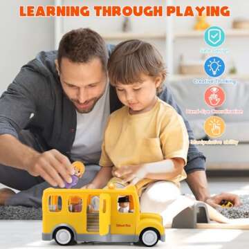 Nicmore School Bus Toys Car for Toddlers: Toys for 1 2 3 4 Year Old Boy Girl | Musical Toys with Lights Sounds & 5 Figures for Age 1-3 2-4 | 1st 2nd Birthday Gifts for Kids 18 Months+