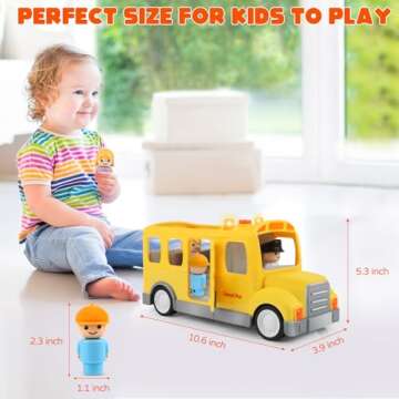 Nicmore School Bus Toys Car for Toddlers: Toys for 1 2 3 4 Year Old Boy Girl | Musical Toys with Lights Sounds & 5 Figures for Age 1-3 2-4 | 1st 2nd Birthday Gifts for Kids 18 Months+