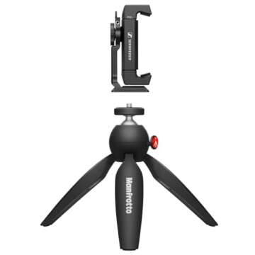 SENNHEISER Professional MKE 400 + Mobile Kit, Directional On-Camera Microphone with Smartphone Clamp & Manfrotto PIXI Mini Tripod, 509257, Auxiliary,Black