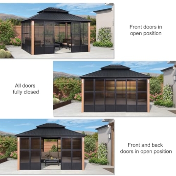 PURPLE LEAF 12' X 14' Patio Hardtop Gazebo Double Top Outdoor Screen House Aluminum Solarium Backyard Sun Room with Detachable Windows