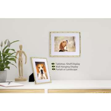 YiPinYin 8x10'' Bamboo Detail Gold Metal Picture Frame with Acid Free Mat for 5 X7'' Set of 2, Elegant Narrow Plated Photo Frames 5x7'' With Velvet Backing for Desktop and Wall Décor(Gold)
