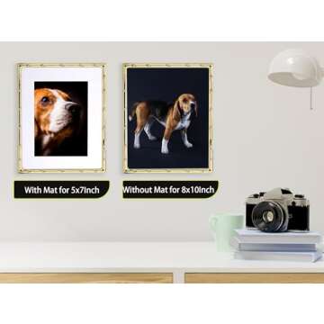 YiPinYin 8x10'' Bamboo Detail Gold Metal Picture Frame with Acid Free Mat for 5 X7'' Set of 2, Elegant Narrow Plated Photo Frames 5x7'' With Velvet Backing for Desktop and Wall Décor(Gold)