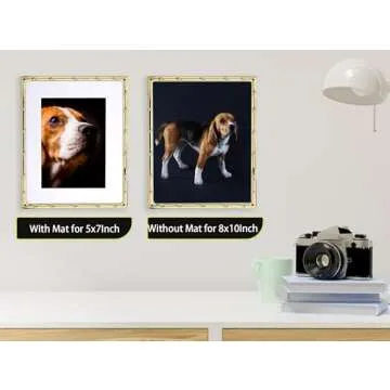 YiPinYin 8x10'' Bamboo Detail Gold Metal Picture Frame with Acid Free Mat for 5 X7'' Set of 2, Elegant Narrow Plated Photo Frames 5x7'' With Velvet Backing for Desktop and Wall Décor(Gold)