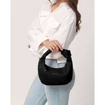 Apryl Woven Purses for Women - Woven Bags - Small Hobo Handbags - Fashion Knotted Top Handle Clutch - Soft Vegan Leather - Black