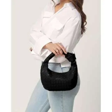 Apryl Woven Purses for Women - Woven Bags - Small Hobo Handbags - Fashion Knotted Top Handle Clutch - Soft Vegan Leather - Black
