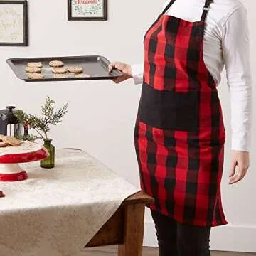 DII Unisex Buffalo Check Kitchen Collection, Classic Farmhouse Chef Apron, One Size, Red & Black