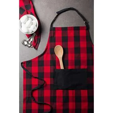 DII Unisex Buffalo Check Kitchen Collection, Classic Farmhouse Chef Apron, One Size, Red & Black