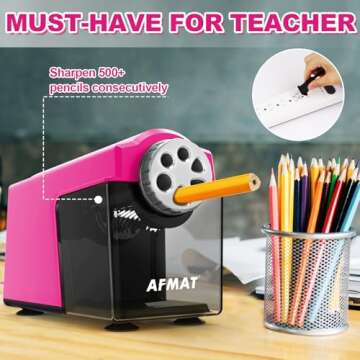 Electric Pencil Sharpener Heavy Duty, 6-Hole Classroom Pencil Sharpener for 6-11mm Pencils, Auto Stop Pencil Sharpener Plug in,10000 Sharpening Times, Save Colored Pencils, Pink