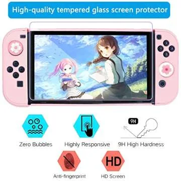 OLDZHU Pink Dockable Protective Case Cover Compatible with Nintendo Switch Joy-Con Controllers,with Glass Screen Protector and 4 Thumb Grips,Shock-Absorption and Anti-Scratch (Pink)
