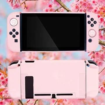 OLDZHU Pink Dockable Protective Case Cover Compatible with Nintendo Switch Joy-Con Controllers,with Glass Screen Protector and 4 Thumb Grips,Shock-Absorption and Anti-Scratch (Pink)