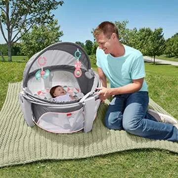 Fisher-Price Portable Bassinet On-The-Go Baby Dome, Travel Play Space with Developmental Newborn Toy...