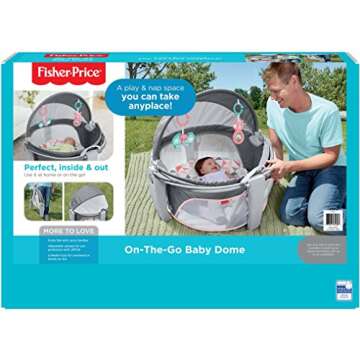 Fisher-Price Portable Bassinet On-The-Go Baby Dome, Travel Play Space with Developmental Newborn Toys & Canopy, Rosy Windmill