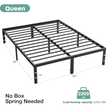 Sweetcrispy Queen Bed Frame - Heavy Duty Metal Platform Bed with Storage Space