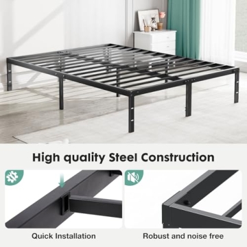 Sweetcrispy Queen Bed Frame - Heavy Duty Metal Design with Storage