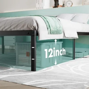 Sweetcrispy Queen Bed Frame - Heavy Duty Metal Design with Storage