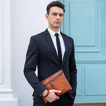 NIUCUNZH Genuine Leather Mens Clutch Bag Man Purse Handbag 12 inches Large Hand Bag Big Clutch Walle...