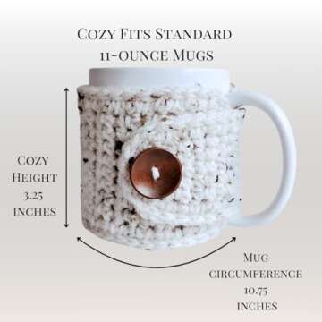 Rustic Oatmeal Mug Cozy Sleeve, Fall Autumn Coffee or Tea Cup Cover,Anytime Gift, Fits 11-Ounce Mugs