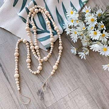 ZOONAI 7-ft Long Rustic Natural Wood Bead Garland Farmhouse Decor Christmas Tree Garland Boho Decorations Wall Hanging Prayer Beads Home Decor Ornament (2Pcs Wood Beads)