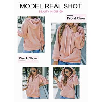 Dokotoo Womens Fleece Hoodies Loose Cozy Soft Warm Casual Solid Sweatshirts Fuzzy Sweater Sweatshirt Sherpa Pullovers Outerwear Fashion Hooded Pink Medium