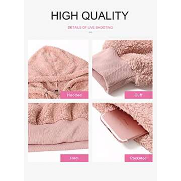 Dokotoo Womens Fleece Hoodies Loose Cozy Soft Warm Casual Solid Sweatshirts Fuzzy Sweater Sweatshirt Sherpa Pullovers Outerwear Fashion Hooded Pink Medium