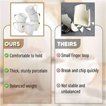 Elegant BTaT White Coffee Mugs Set of 6 with Gold Trim