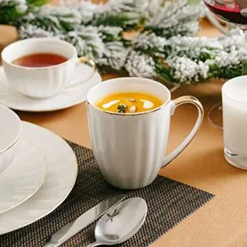 Elegant BTaT White Coffee Mugs Set of 6 with Gold Trim