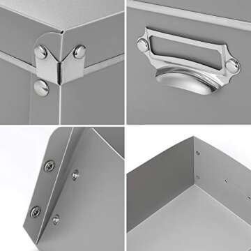 SEEKIND Storage Box, Decorative Storage Bins with Lid,3 in 1 Set,Plastic,with Handles,Press-Stud Fastening,Moisture-Proof,Foldable for Space Saving Storage,for Clothes, Cosmetic,Blankets (Grey) …