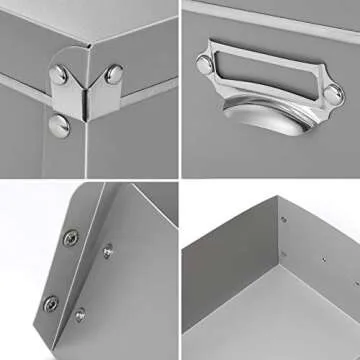 SEEKIND Storage Box, Decorative Storage Bins with Lid,3 in 1 Set,Plastic,with Handles,Press-Stud Fastening,Moisture-Proof,Foldable for Space Saving Storage,for Clothes, Cosmetic,Blankets (Grey) …