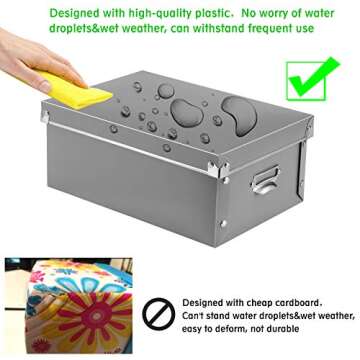 SEEKIND Storage Box, Decorative Storage Bins with Lid,3 in 1 Set,Plastic,with Handles,Press-Stud Fastening,Moisture-Proof,Foldable for Space Saving Storage,for Clothes, Cosmetic,Blankets (Grey) …