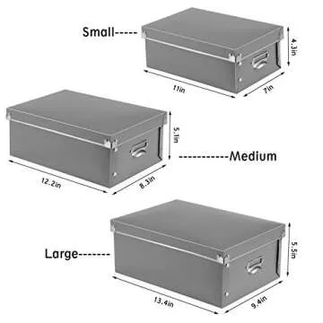 SEEKIND Storage Box, Decorative Storage Bins with Lid,3 in 1 Set,Plastic,with Handles,Press-Stud Fastening,Moisture-Proof,Foldable for Space Saving Storage,for Clothes, Cosmetic,Blankets (Grey) …