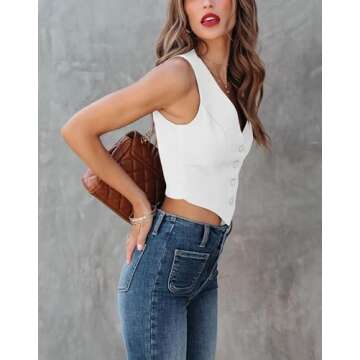 Sunborui Women's Stylish Button Up Sleeveless Vest