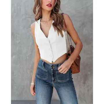 Sunborui Women's Stylish Button Up Sleeveless Vest