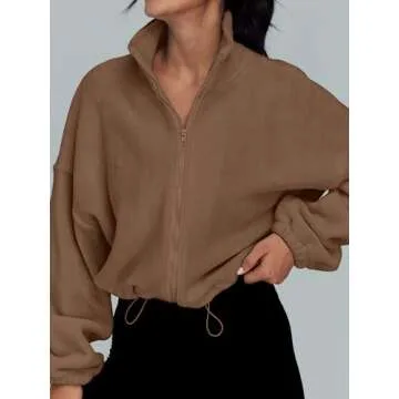 AUTOMET Women's Fleece Zip Up Oversized Sweatshirts for Winter