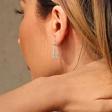 SANNYRA Safety Pin Earrings - Trendy Silver Hoop Dangle Earrings for Women