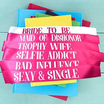 12 PCS Bachelorette Sashes Set, Bride to Be Team Bride Sash Maid of Honor Bridesmaid Sash for Bridal...