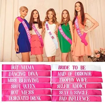 12 PCS Sashes for Bachelorette Bridal Party Decorations