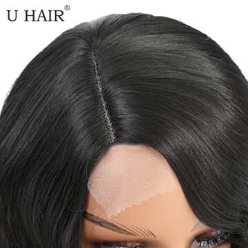 UHair Long Curly Wavy Side Part Synthetic Wigs for Women, Natural Color Black 26 inches Curly Hair Wigs Heat Resistant Fibre For Daily Party Cosplay Use