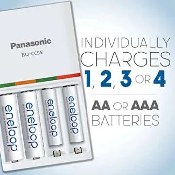 Panasonic BQ-CC55SBA Advanced eneloop Individual Rechargeable Battery 3 Hour Quick Charger with 4 LE...