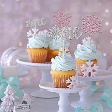 Gyufise Snowflake Cupcake Toppers for Winter Parties