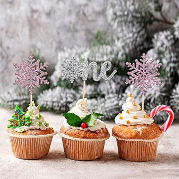 Gyufise Snowflake Cupcake Toppers for Winter Parties