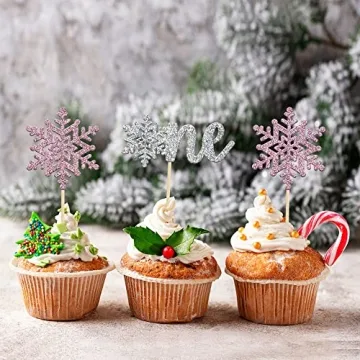 Gyufise Snowflake Cupcake Toppers for Winter Parties