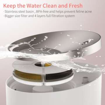 beQ Cat Water Fountain,2.5L/84oz Inside Ultra-Quiet Stainless Steel Automatic Pet Water Dispenser,BP...