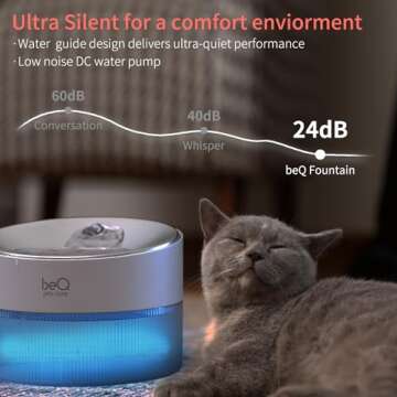 beQ Cat Water Fountain,2.5L/84oz Inside Ultra-Quiet Stainless Steel Automatic Pet Water Dispenser,BPA Free,Visible Water Level,with a Large Size Filter,Suitable for Cats & Small Dogs