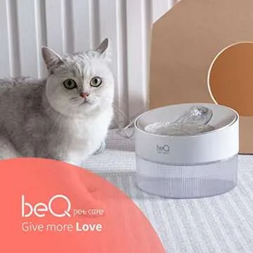 beQ Cat Water Fountain,2.5L/84oz Inside Ultra-Quiet Stainless Steel Automatic Pet Water Dispenser,BPA Free,Visible Water Level,with a Large Size Filter,Suitable for Cats & Small Dogs