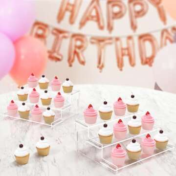 Acrylic Risers Display Stand, 3 Tier Cupcake Holder, Clear Perfume Organizer Stand, Display Shelf for Figures and Collection, Dessert Shelves for Party, Display Risers for Decoration and Organizer