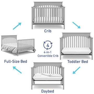 Graco Lauren 5-in-1 Convertible Crib (Pebble Gray) – Converts from Baby Crib to Toddler Bed, Daybed and Full-Size Bed, Fits Standard Full-Size Crib Mattress, Adjustable Mattress Support Base