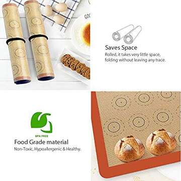 Macaron Silicone Baking Mat - Set of 2 Non Stick Silicon Macaroon Baking Sheet Cookie Liner(BPA Free/Reusable/Half Sheet),Perfect Cooking Kit for Macarons,Pastry,Cake and Bread Making (Red)