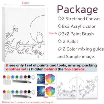 2 Pack Paint and Sip Canvas Painting Kit Pre Drawn Canvas for Painting for adults Stretched Canvas Couples Games Date Night Anniversary Gifts Couple Paint Party Supplies Favor(8x10)